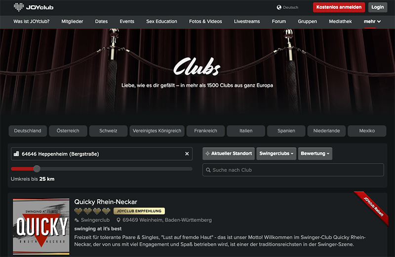 joyclub.de Swingerclubs europaweit inklusive aktueller Events