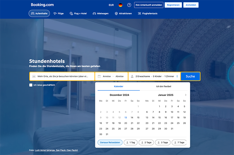 Stundenhotels bei booking.com